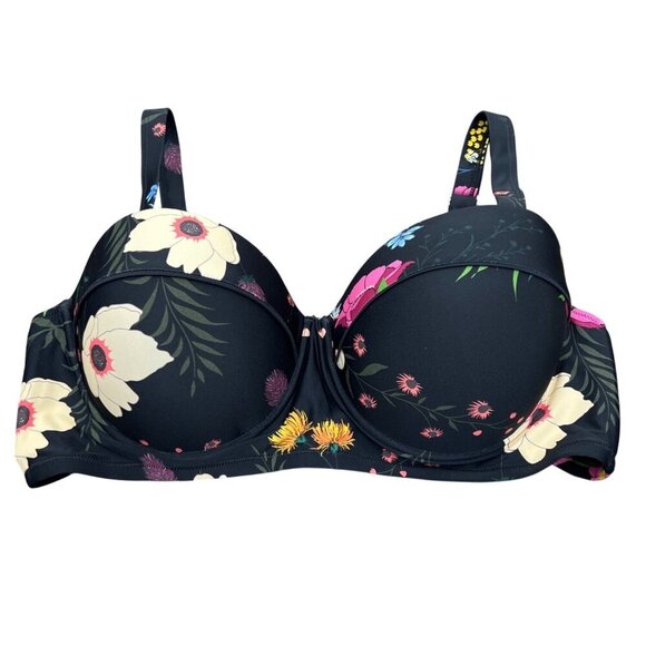 CUPSHE SWIM Molded Cup Underwire Bikini Top Black Multicolor Floral Sz 2X NWOT - Picture 1 of 7